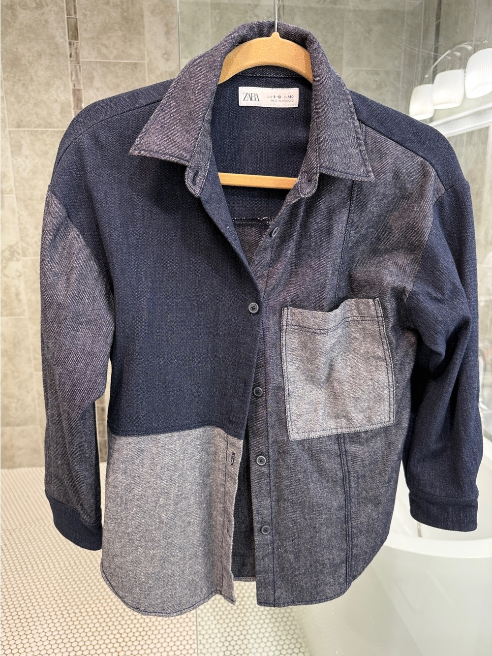 Zara Kids Two-Tone Navy Patchwork Shirt Jacket - size 9/10